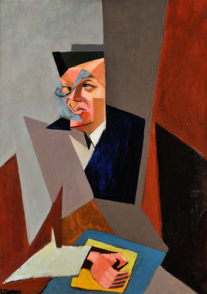 Tihanyi Lajos: Tristan Tzara portréja (1926) A dadaizmus alapító alakját ábrázolja hűvös geometrikus szerkezetben. A párizsi avantgárd szellemi terének egyik legfontosabb dokumentuma.